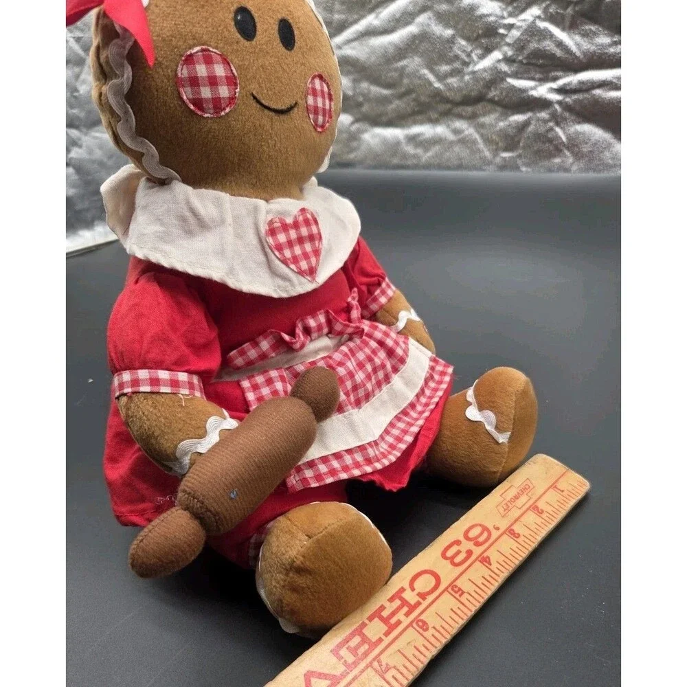 Musical Plush Gingerbread Girl Holiday Decoration Sings We Wish You A Merry